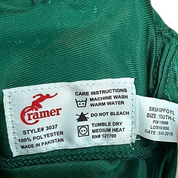 Cramer Green Football Pants With Pads, Size YL, NWT - Picture 6 of 7